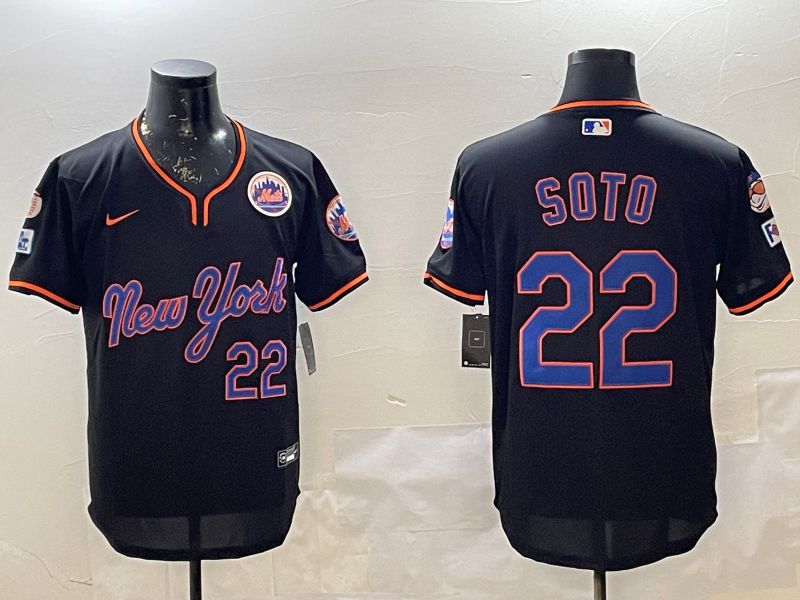 Men New York Mets 22 Soto Black Throwback Game Nike 2025 MLB Jersey style 2